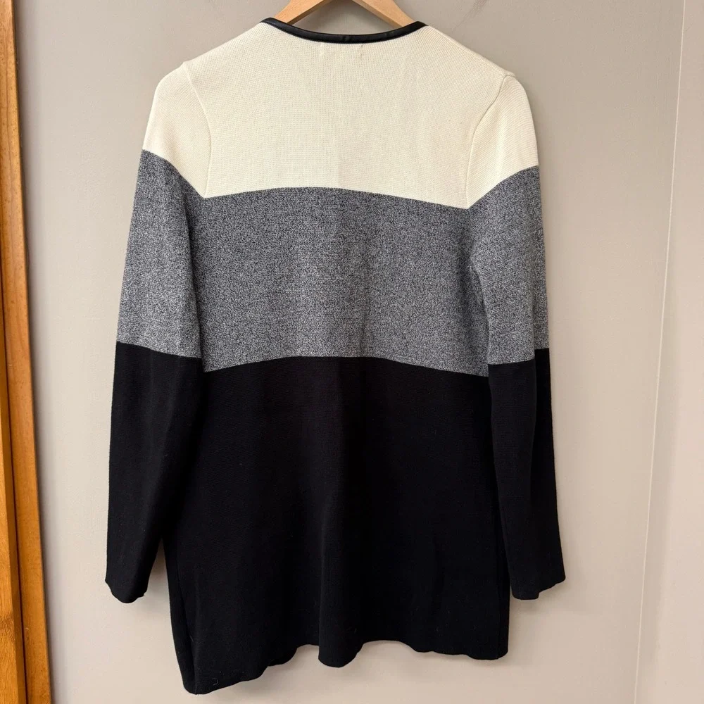 Charter Club Women Colorblock Cardigan Size P Large Cotton Faux Leather Trim